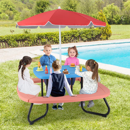 Set masă de picnic pentru copii, 8 locuri, umbrelă reglabilă