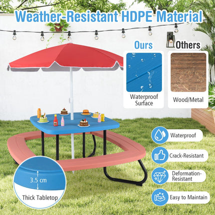Set masă de picnic pentru copii, 8 locuri, umbrelă reglabilă