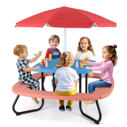 Set masă de picnic pentru copii, 8 locuri, umbrelă reglabilă