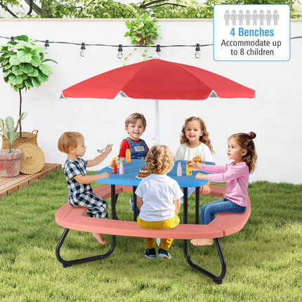 Set masă de picnic pentru copii, 8 locuri, umbrelă reglabilă
