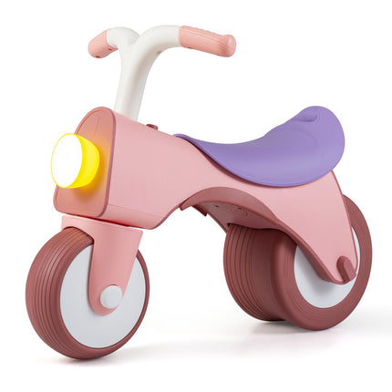 Bicicletă de echilibru roz pentru copii cu lumini și muzică