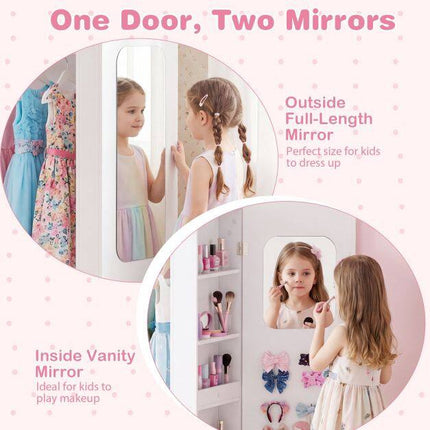 Kids Pink Dress Up Storage with Mirror and Hanging Rack