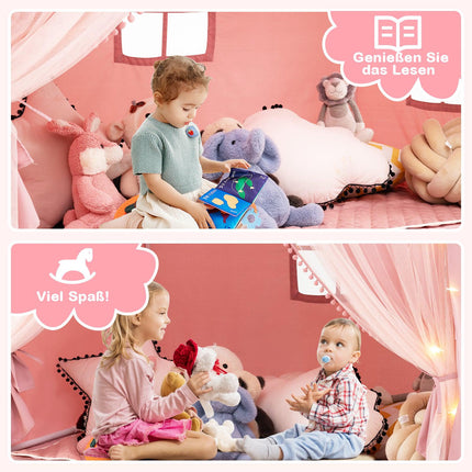 Kids Play Tent with Curtains, Star Lights, Pink, Large