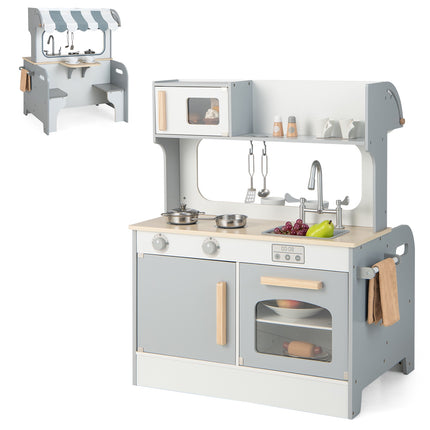 Set de joacă Bucătărie pentru Copii – Cafenea cu 2 locuri, cu două fețe, Gri