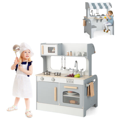 Set de joacă Bucătărie pentru Copii – Cafenea cu 2 locuri, cu două fețe, Gri