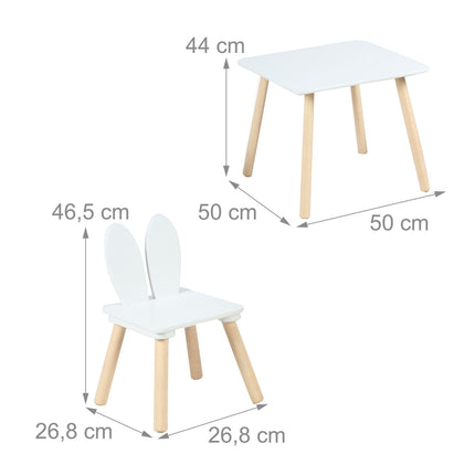 Set masă și scaune Urechi de Iepure pentru copii - MDF și lemn de pin