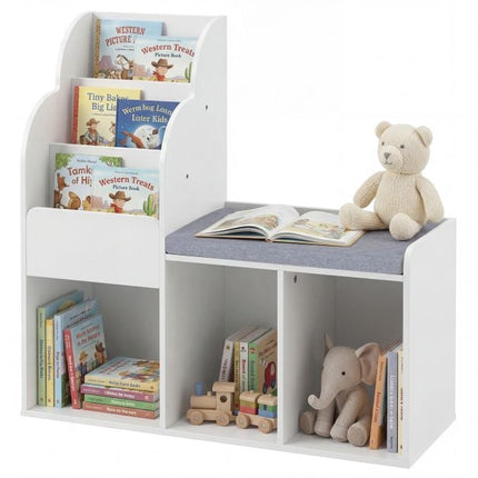 Bibliotecă tip bancă de citit pentru copii, 3 compartimente, albă