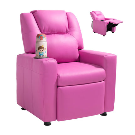 Kids Reclining Chair with Cup Holder, Adjustable Backrest, Pink