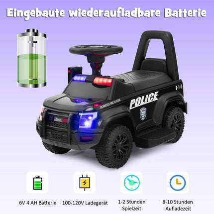 Mașină de poliție pentru copii cu megafon, baterie 6V, neagră