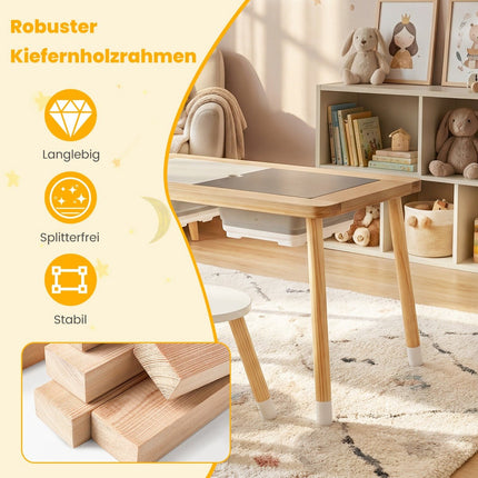 Set de masă senzorială pentru copii cu 2 scaune, blat cu două fețe
