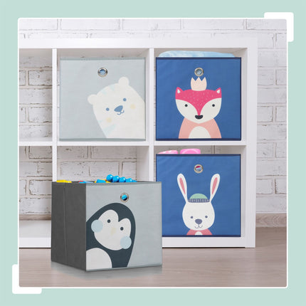 Set de 4 cutii de depozitare pentru copii - pliabile, modele cu animale