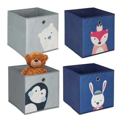 Set de 4 cutii de depozitare pentru copii - pliabile, modele cu animale
