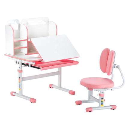 Kids Study Desk and Chair Set – Adjustable Tilt Top, Pink