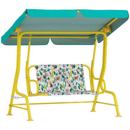 Balansoar pentru copii cu copertină reglabilă, 2 locuri, verde