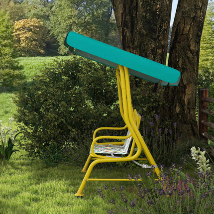 Balansoar pentru copii cu copertină reglabilă, 2 locuri, verde
