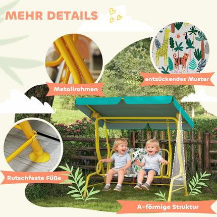 Balansoar pentru copii cu copertină reglabilă, 2 locuri, verde