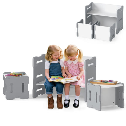 Set masă și scaune pentru copii, 3 piese, MDF, gri, margini rotunjite