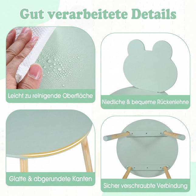 Set masă și 2 scaune pentru copii, verde, lemn de pin