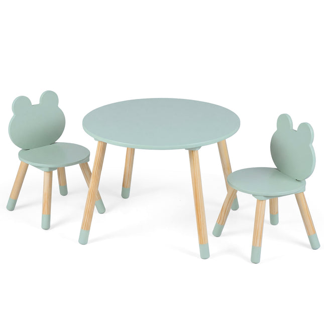 Set masă și 2 scaune pentru copii, verde, lemn de pin