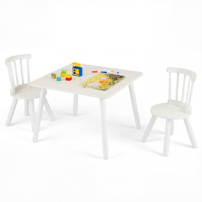 Set masă și 2 scaune pentru copii, alb, lemn, design ergonomic