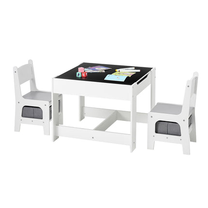 Kids Table and 2 Chairs Set with Storage, Reversible Top