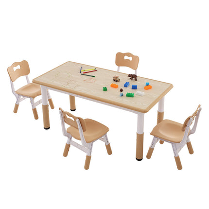 Kids Table and 4 Chairs Set, Height Adjustable, Graffiti Top