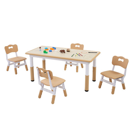 Kids Table and 4 Chairs Set, Height Adjustable, Graffiti Top