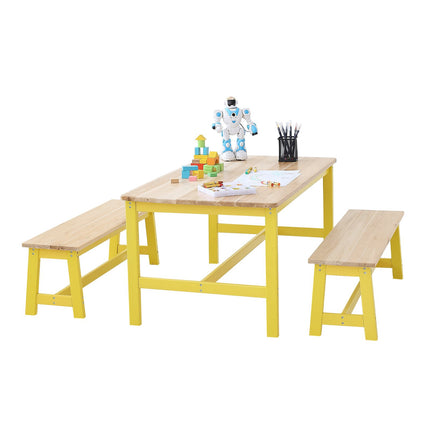 Kids Table and Bench Set, Cedar Wood, Set of 3