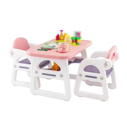 Set masă și scaune pentru copii, 3 piese, raft de depozitare, HDPE