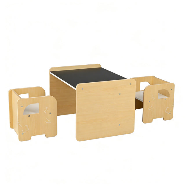 Set masă și scaune pentru copii, 3 piese cu tablă, 2 taburete