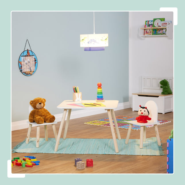 Set de masă și scaune pentru copii - picioare din lemn de interior