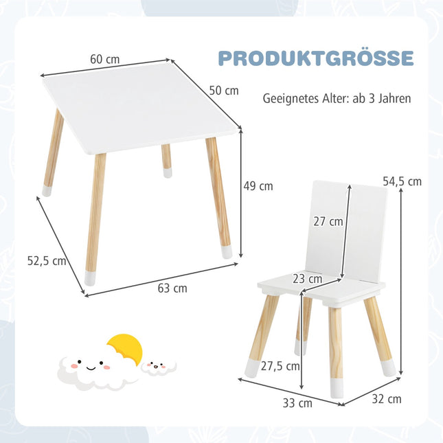 Set masă și scaune pentru copii, lemn, alb, 3 piese