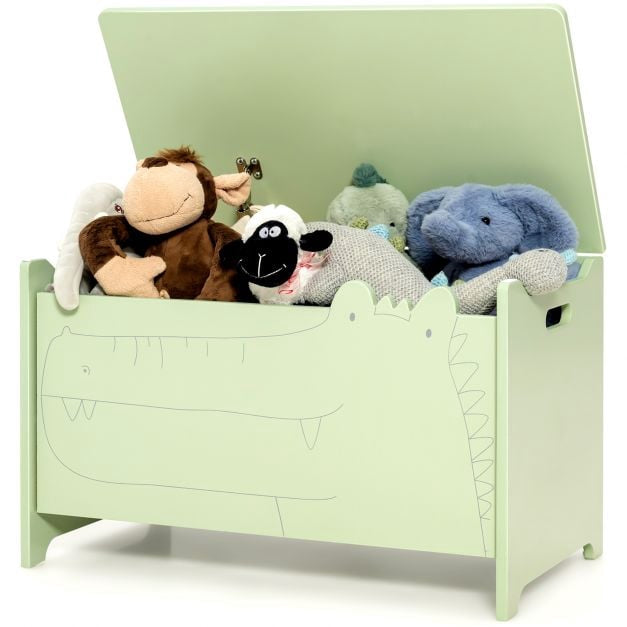 Cutie de jucării pentru copii, balamale de siguranță cu capac rabatabil, MDF verde