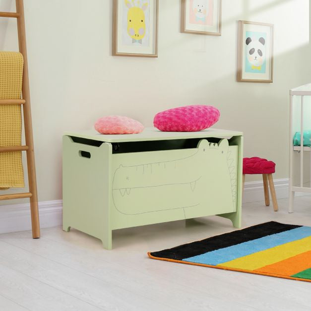 Cutie de jucării pentru copii, balamale de siguranță cu capac rabatabil, MDF verde