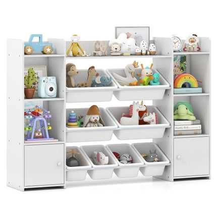 Organizator de jucării pentru copii, cu 4 niveluri, 8 cutii, alb