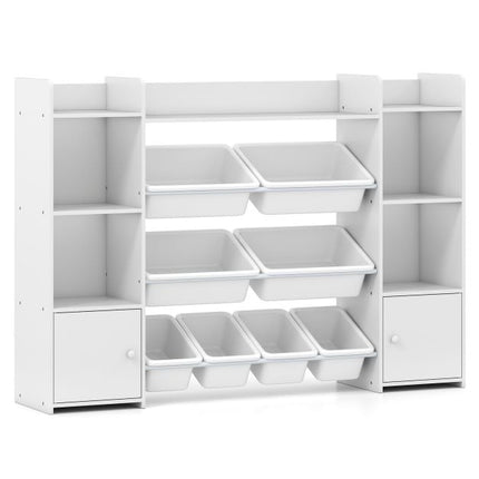 Organizator de jucării pentru copii, cu 4 niveluri, 8 cutii, alb