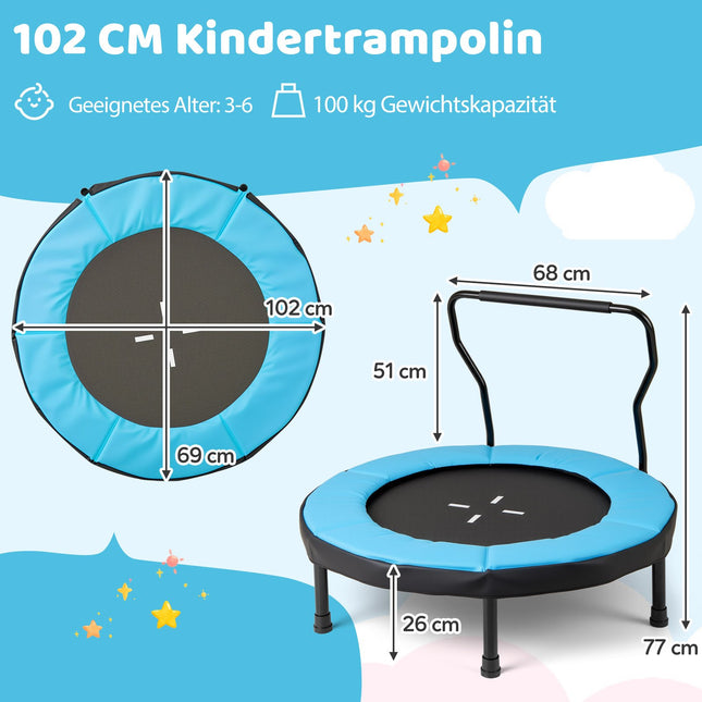 Trambulina pentru copii cu maner, 102 cm, capacitate 100 kg, albastru