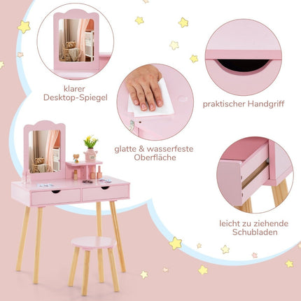 Set de birou și toaletă pentru copii cu oglindă detașabilă, roz