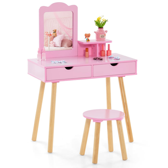 Set de toaletă și birou pentru copii cu oglindă detașabilă, roz