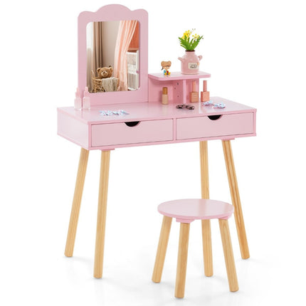 Set de birou și toaletă pentru copii cu oglindă detașabilă, roz