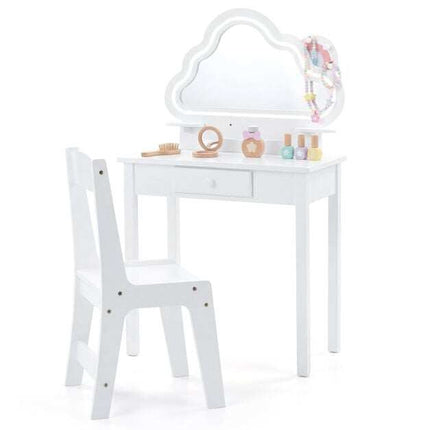 Set de toaletă pentru copii cu oglindă LED Cloud și taburet, alb