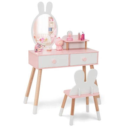Set de măsuțe de toaletă pentru copii cu design de iepure, oglindă acrilică