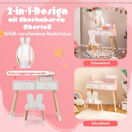 Set de măsuțe de toaletă pentru copii cu design de iepure, oglindă acrilică