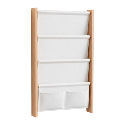 Raft de cărți de perete pentru copii cu buzunare din material textil, MDF și poliester