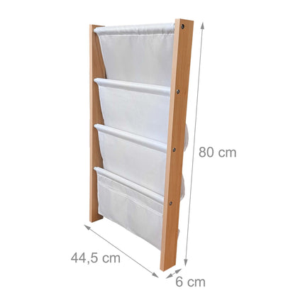 Raft de cărți de perete pentru copii cu buzunare din material textil, MDF și poliester
