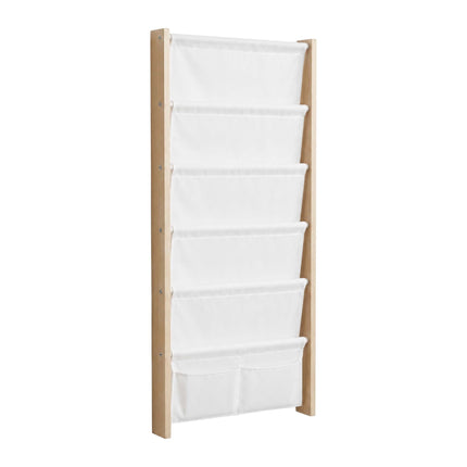 Raft de cărți de perete pentru copii cu buzunare din material textil – Natural/Alb