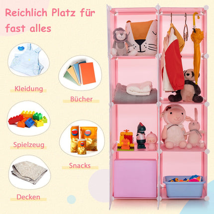 Organizator de garderobă pentru copii, rafturi din plastic roz cu 8 cuburi