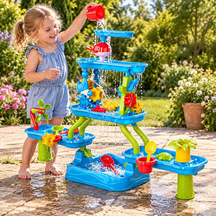 Kids Water Table Set with 5 Tiers, Waterfall and Base Basin, 20 Pieces