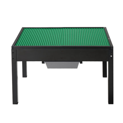 Kids Wooden Building Block Table, Reversible Top, 2 Storage Bins