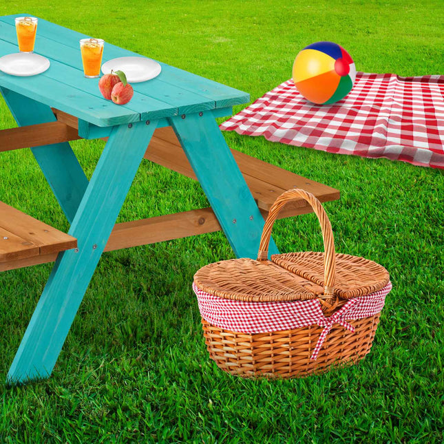 Masa de picnic din lemn pentru copii cu banci, mobilier de exterior